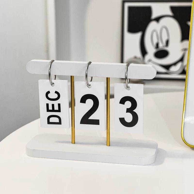 New Flip Wooden Perpetual Calendar Flip Month Date Display Desktop Schedule Planning Home Decoration Office Decor