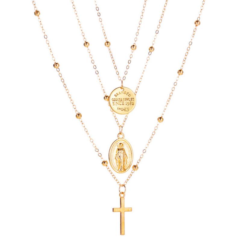 Boho Multi Layered 3 Layers Geometric Blessed Cross Necklace For Women Choker Classic Chain Crystal Necklaces Jewelry Wholesale