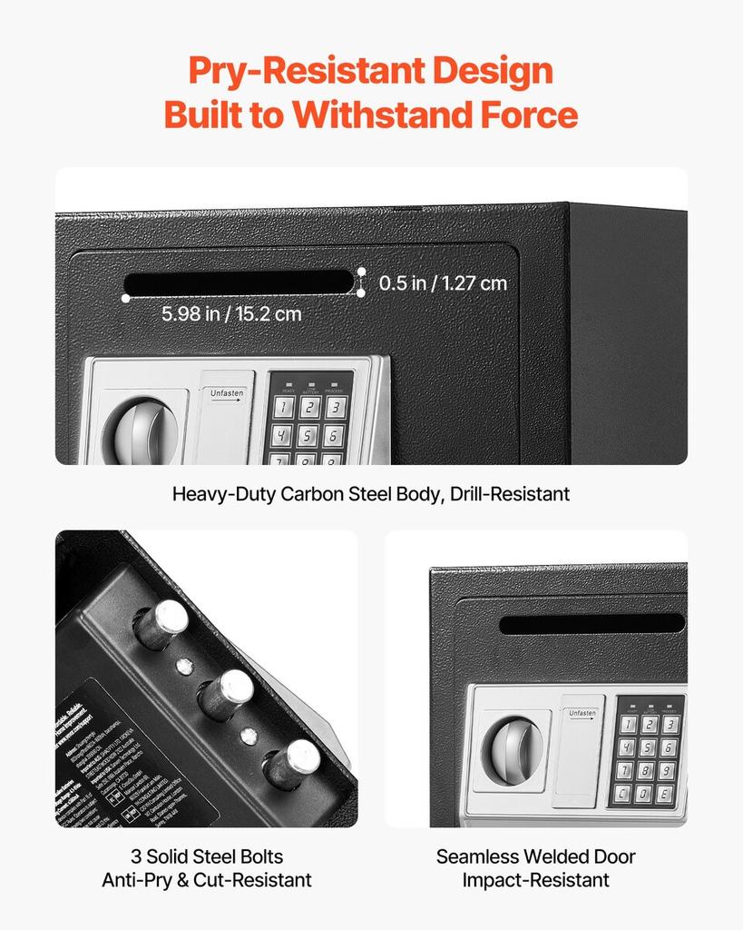0.6 Cubic Feet Drop Safe, Drop Slot Safe Box with Password and Turn Knob, Heavy Duty Compact Cash Depository Box with a Front Lock Slot for Cash, Bank