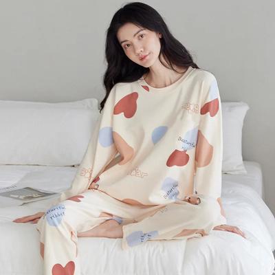 2 Piezas/Set Pijama de Mujer para Primavera y Otoño Lindo Floral Dibujos Animados Manga Larga Ropa de Dormir Ropa Coreana Elástico Ropa de Dormir Ropa de Salón