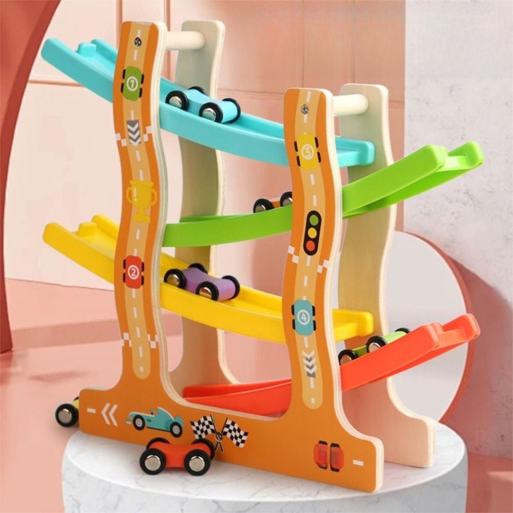 Four-layer Inertia Car Toys Traffic Theme Gravity Race Track Toy Wooden Gliders Track Boys Girls