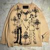 New Millennium Harajuku Punk Knit Sweater: Black Stone Band Print, Ripped Raw Hem, Autumn/Winter Style