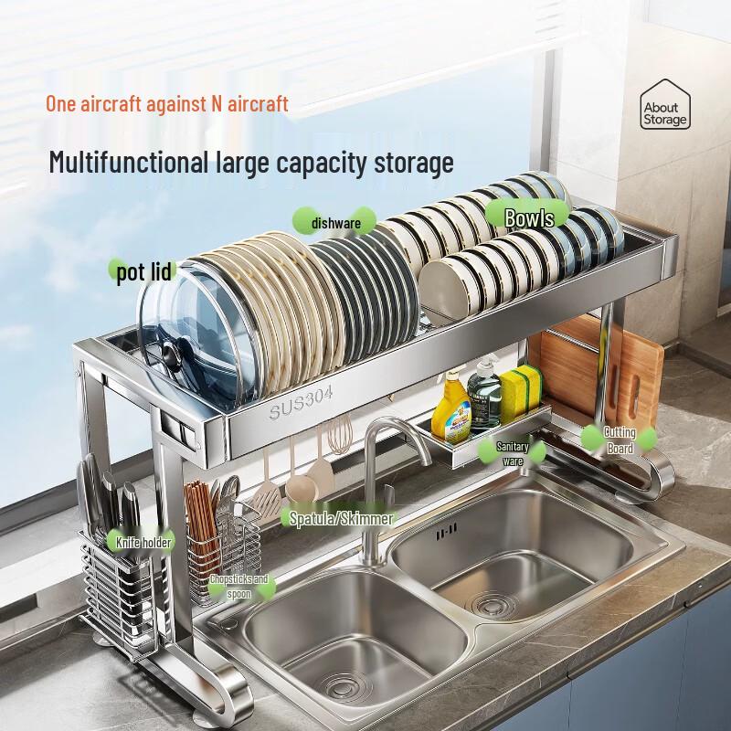 Multi-functional Stainless Steel Over-Sink Dish Rack