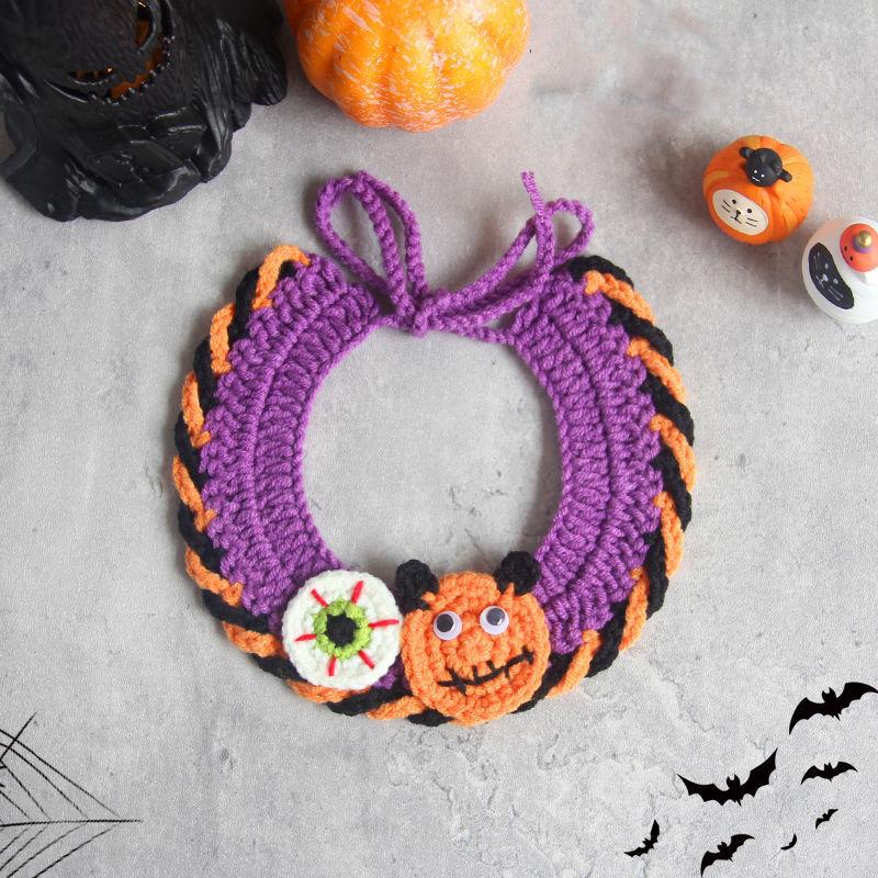 Cute Halloween Pet Cat Dog Woven Scarf Hat Clothing Collar Kawaii Cartoon Cats Dress Up Clothing Costume Pet Accessories