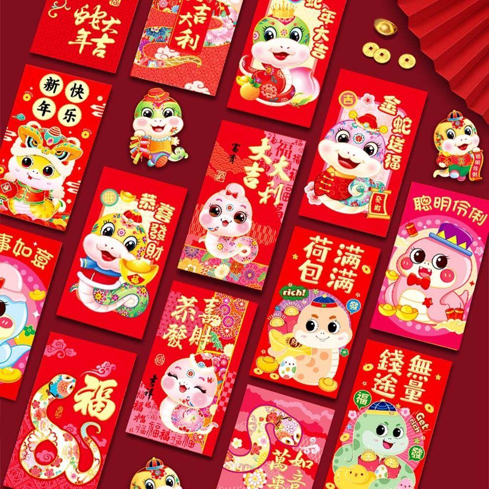 6 st Hongbao Kinesiska Nyårs Pengapåse Välsignelse Lycka Röd Ficka Firande Fest
