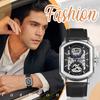 Automatic Watch Genuine Leather Strap Analog Stylish Square Quartz Watch Black Accessories Birthday Christmas Day Present Men's Waterproof Men's -