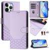 For iPhone 15 Pro Max Case Imprinted Honeycomb RFID Blocking Leather Phone Cover with Strap