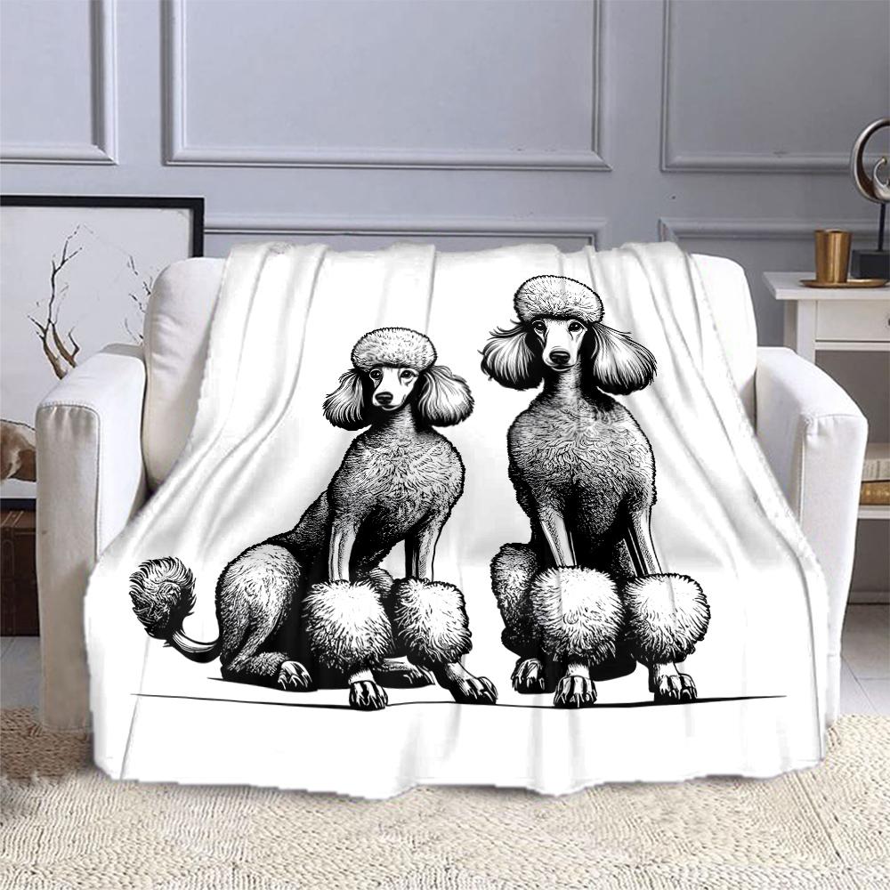 Elegant Poodle Pair Illustration Patterned flannel blanket perfect for the bedroom living room, sofa, or a little nap