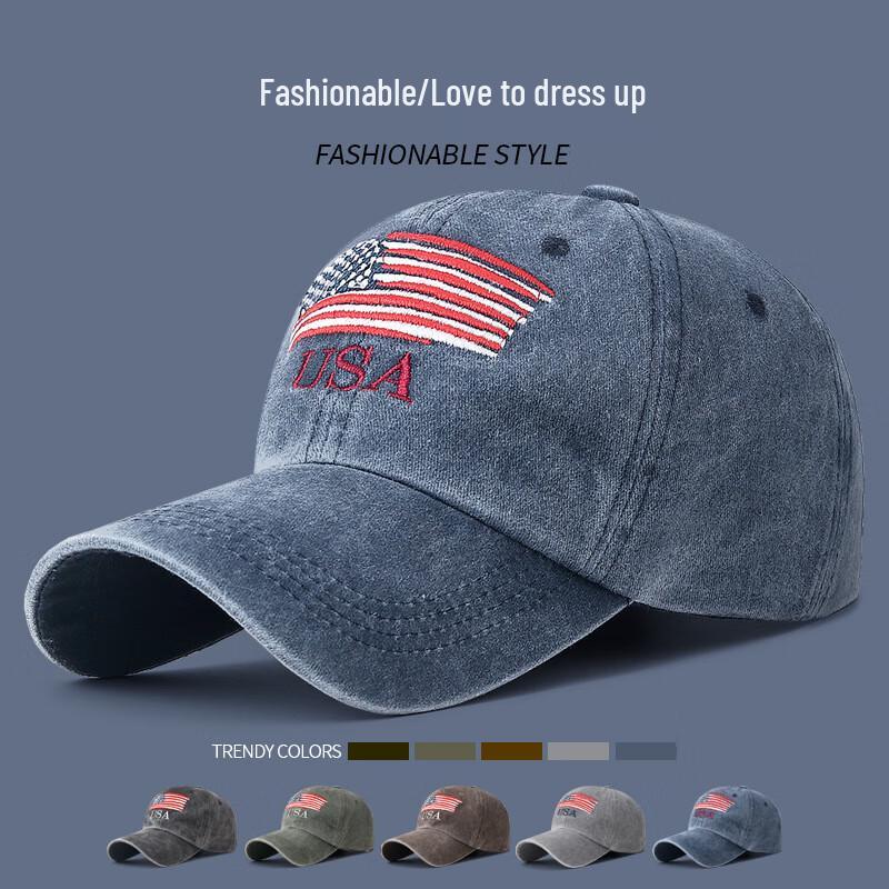 Washed Cotton Distressed USA Letter Baseball Cap