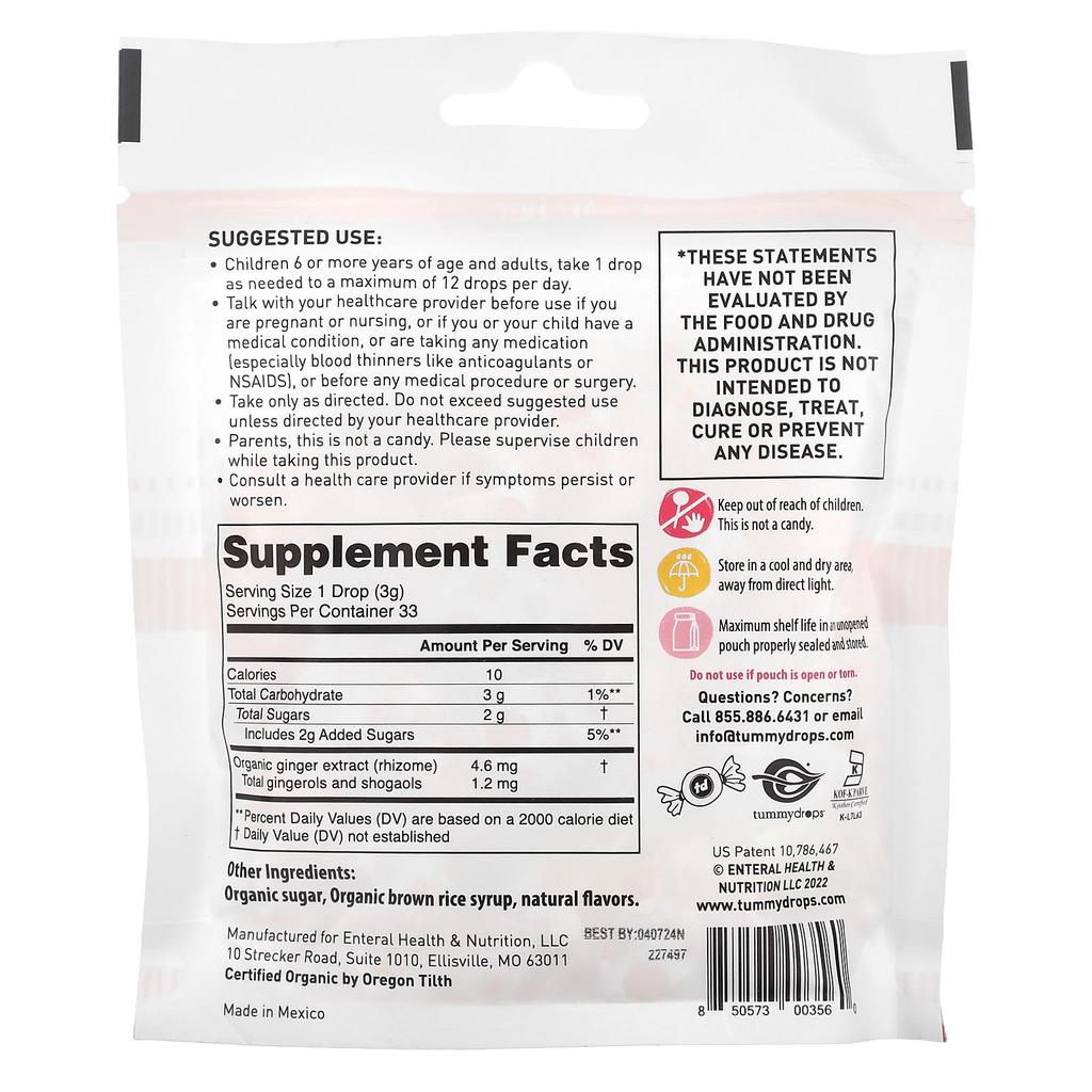 Tummydrops Organic Enchanted Spice Intense Ginger, 33 Lozenges