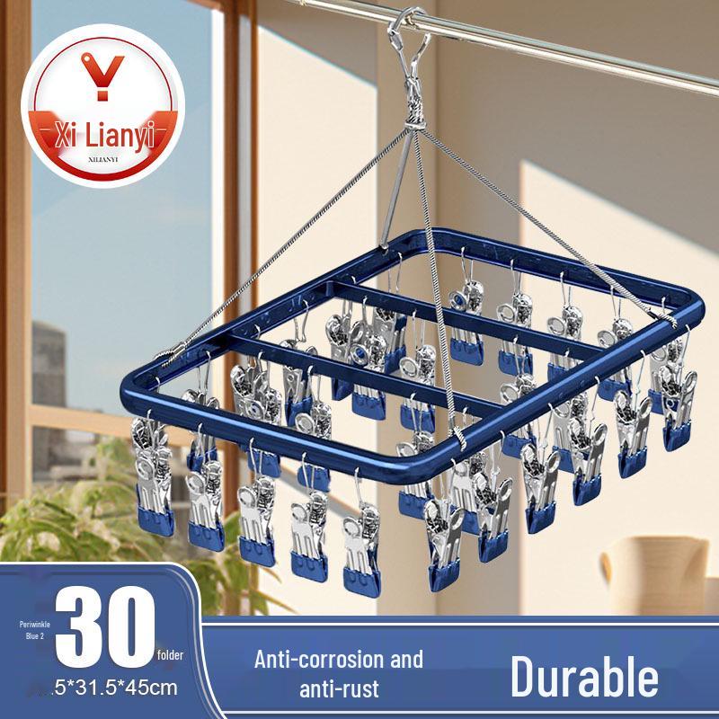 Aluminum Alloy Windproof Sock Drying Rack with Multi-Clip and Stainless Steel Underwear Hanger