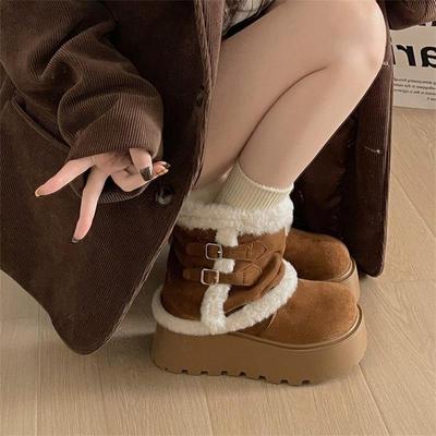 Retro Thick-soled Heightening Snow Boots Winter New Casual Piled Thickened Warm Wool Cotton Shoes