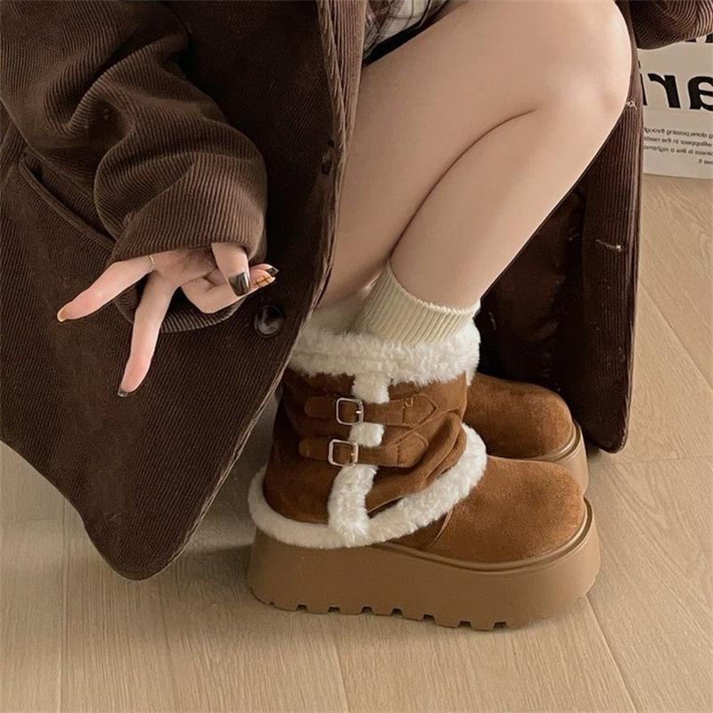 Retro thick-soled heightening snow boots winter new casual piled thickened warm wool cotton shoes