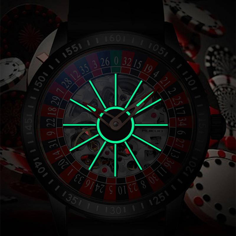 Herren Mechanische Uhr Automatisch Glücksspiel Drehende Scheibe Zifferblatt Armbanduhr Wasserdicht Leuchtende Uhr