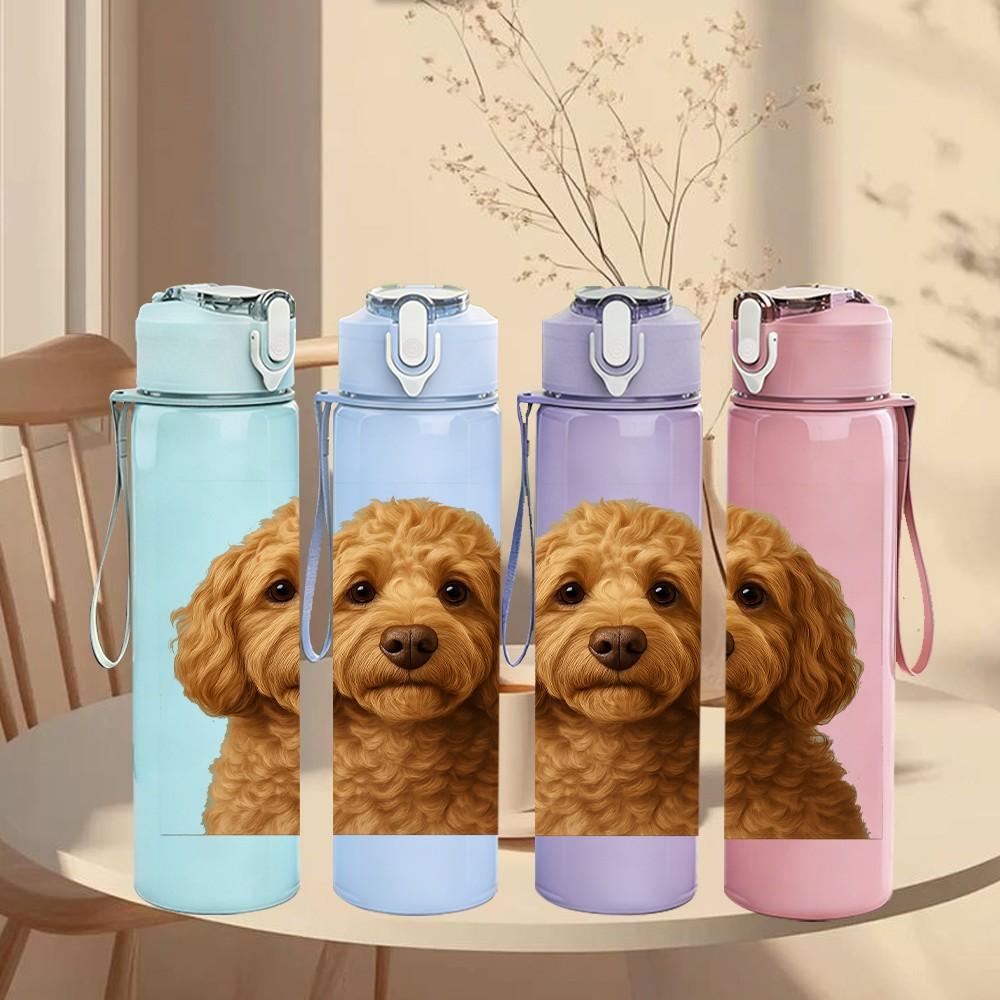 1PC Golden Retriever Puppy Dog Print 750ml Color Plastic Sports Water Bottle Leakproof Flip Straw Lid Suitable for Sports Office Home Use