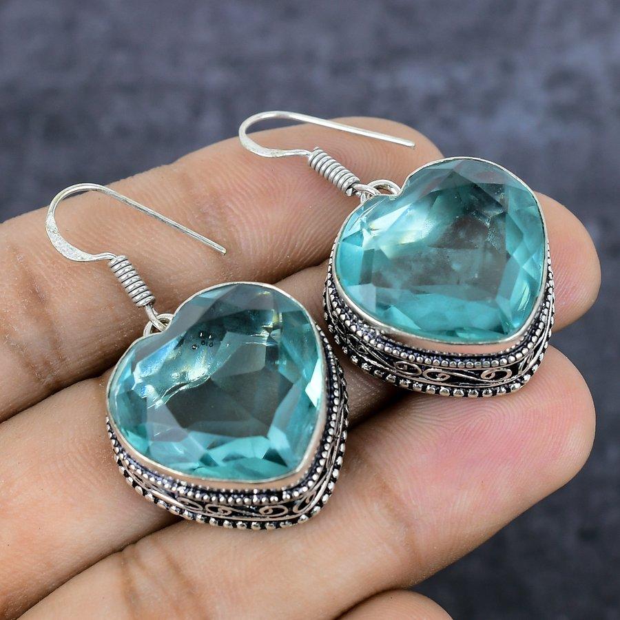 Green Amethyst Gemstone 925 Sterling Silver Jewelry Earring 1.69"