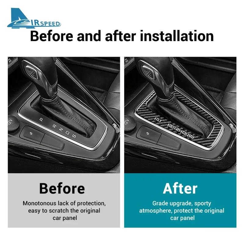 Real Soft Carbon Fiber Sticker For Ford Focus SE 2015 2016 2017 2018 LHD Car Gear Shift Panel  Interior Trim Accessories