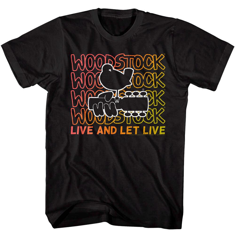 

Woodstock Live & Let Live Men s T Shirt Bird on Guitar Strings Hippie Festival XL