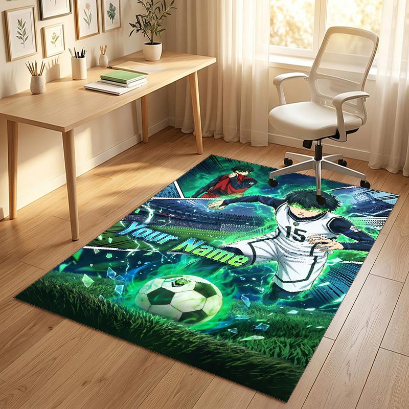 Personalized Crystal Velvet Carpet,Blue Lock Custom Printed Name, Plush Area Rug For Home Indoor Decor