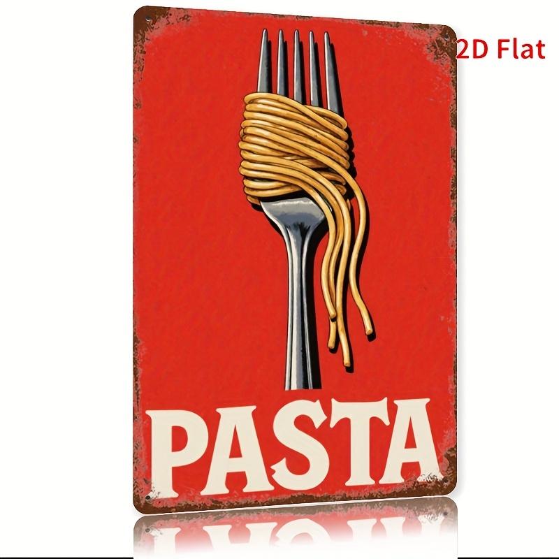 Humor D Flat Italian Pasta Fork Metal Sign Paing Vintage Style Wall Art Suitable for Bar Cafe Beach Villa Backyard