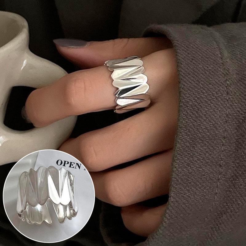 Korean Style S925 Silver-Plated Water Drop Crossover Open Ring – Women's Retro Fashion for Index Finger