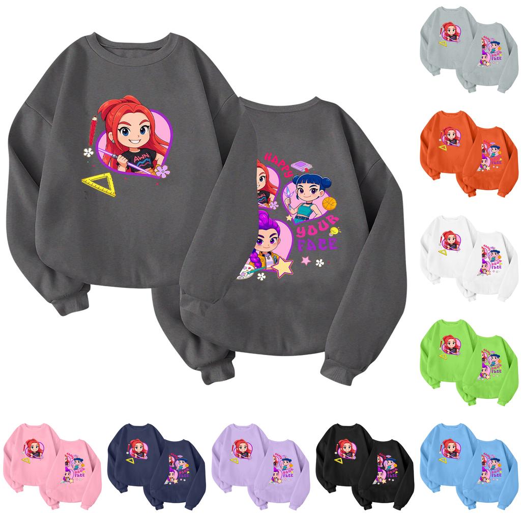 Children's Fashionable Lightweight Long-sleeved Round Neck Pullover With Pockets Printed Pullover