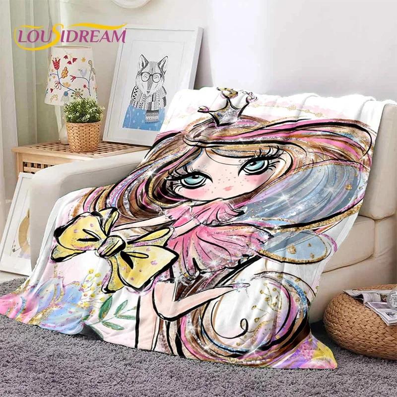 Urocza Dziewczynka Baletnica Wróżka Kreskówkowa Miękki Koc Flanelowy do Łóżka Sypialni Sofy Pikniku, Koc do Okrycia na Zewnątrz Rekreacja Prezent