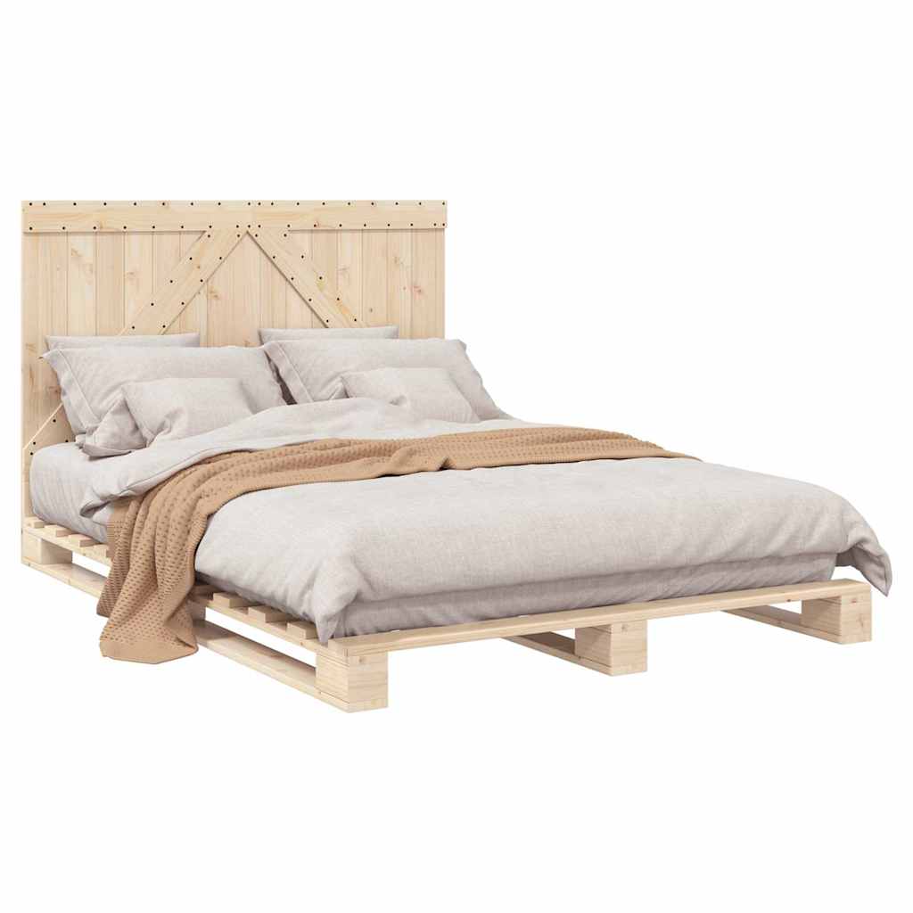 Vidaxl Bed Frame with Headboard, 140X200 Cm, Solid Pine Wood