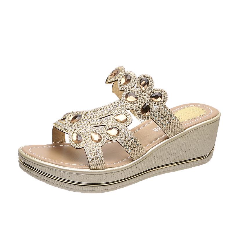 Women's Summer Rhinestone Phoenix Wedge Heel Non-Slip Platform Slippers