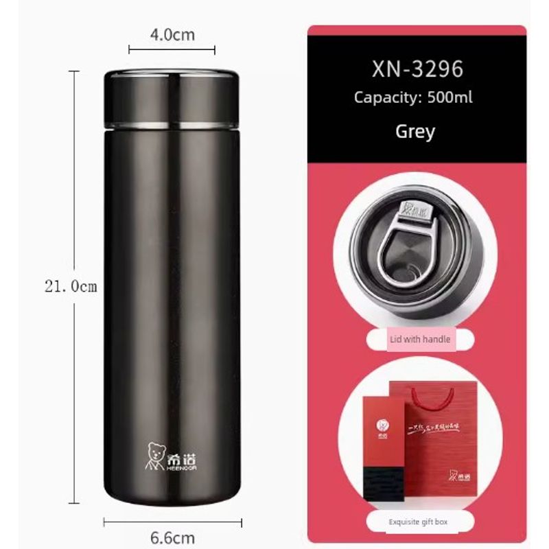 Xino s New Large-Capacity Thermos Cup with Lifting Ring, Portable Water Cup, Outdoor Vacuum Cup Xn-3296 3297 Xn-3296-Gray 500ml