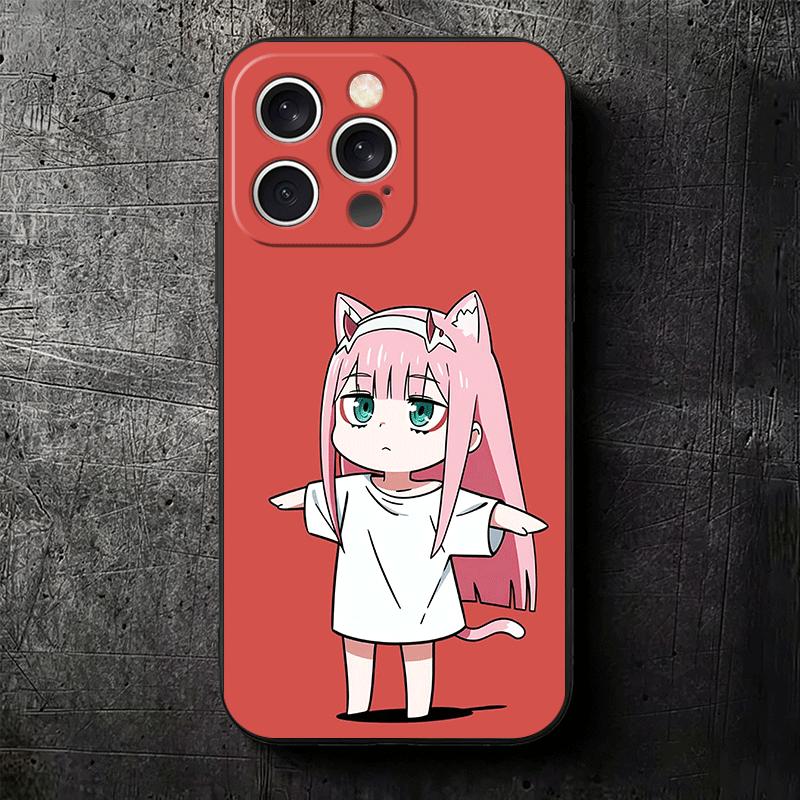Zero Two 02 Kawaii Cute Soft Phone Case for iPhone 16 16E 17 Air 15 Pro Max 14 Plus 13 Mini 11 12 7 Black Cover Back Shell