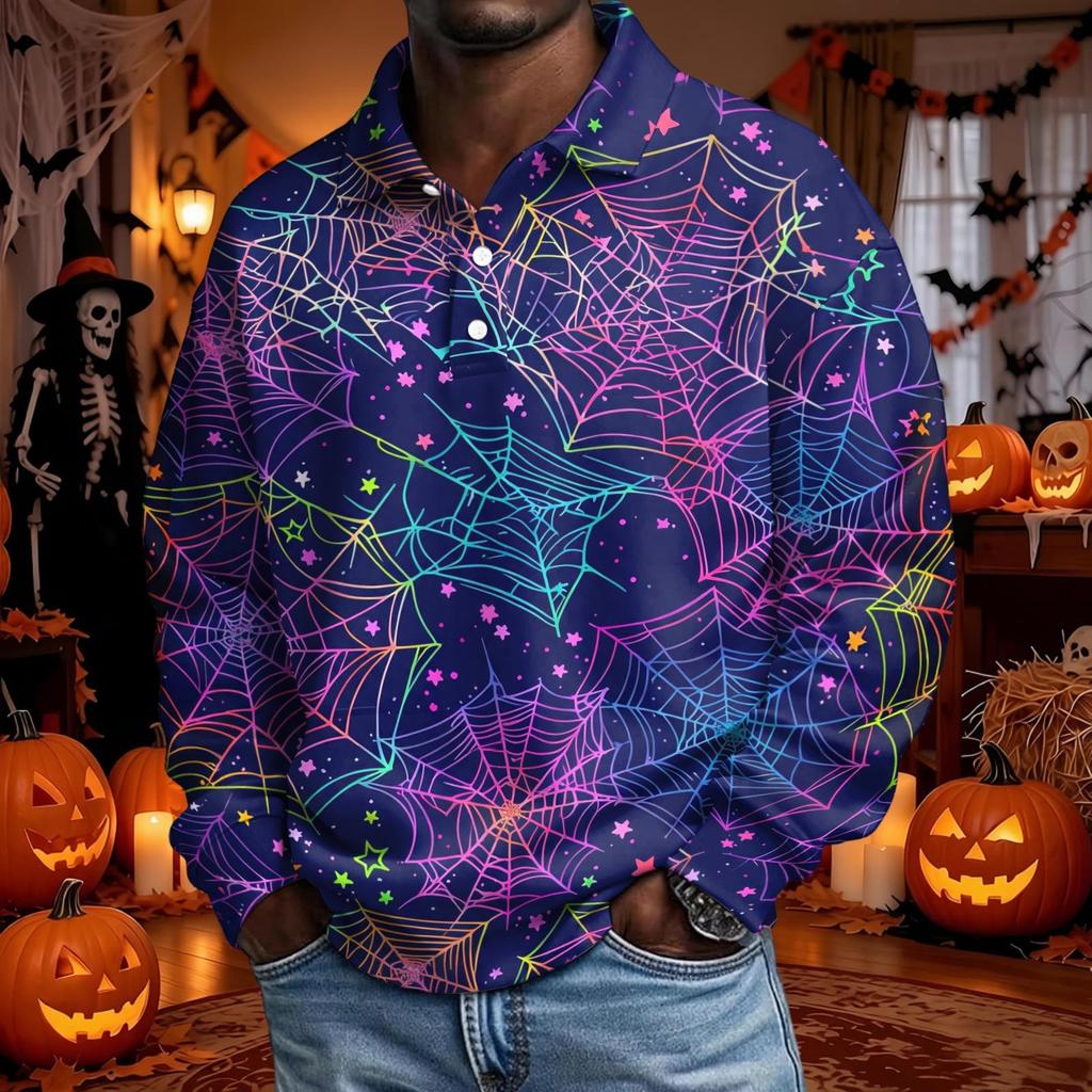 Men's Long Sleeve Loose Fit Casual T-Shirt for Halloween Party or Everyday Wear