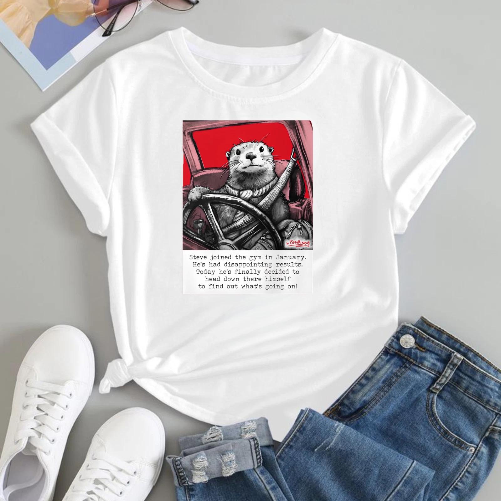 

Retro Graphic T-shirt Cute Otter Animal Funny Gym Meme Unisex 100% Cotton T-Top 4XL