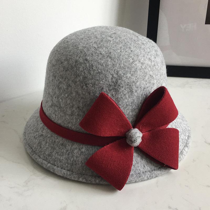 Women's Hat Autumn and Winter Woolen Top Hat European, American and British Women's Dome Basin Hat Elegant Versatile Four-leaf Flower Bucket Hat