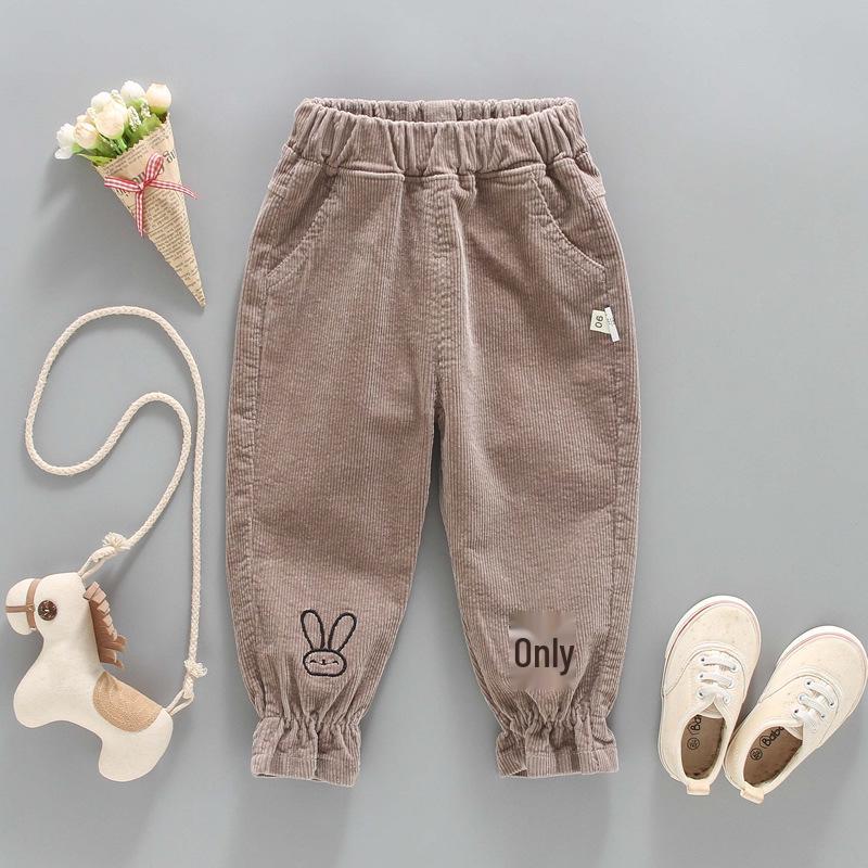 2024 Spring Korean Children's Corduroy Joggers - Big Ear Rabbit Design for Girls