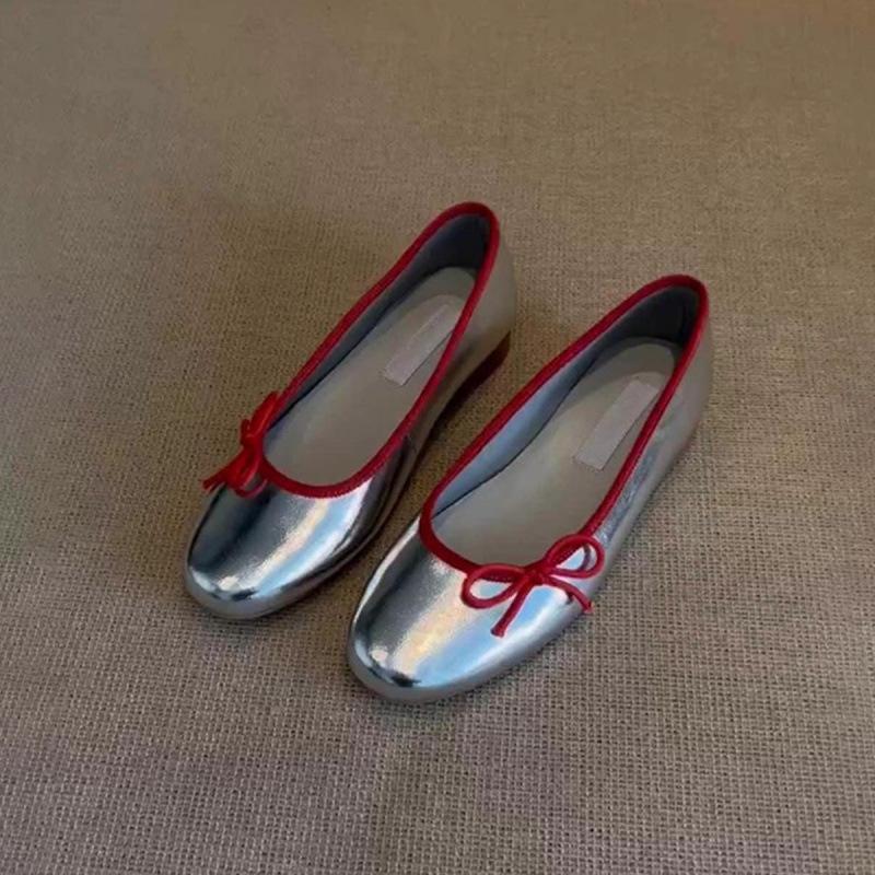 

Версия из овчины~ серебристые балетки с бантом для женщин, туфли бабушки на одной педали, круглый носок, легкий вырез, одинарные туфли на плоской подошве для женщин 35 серебряный