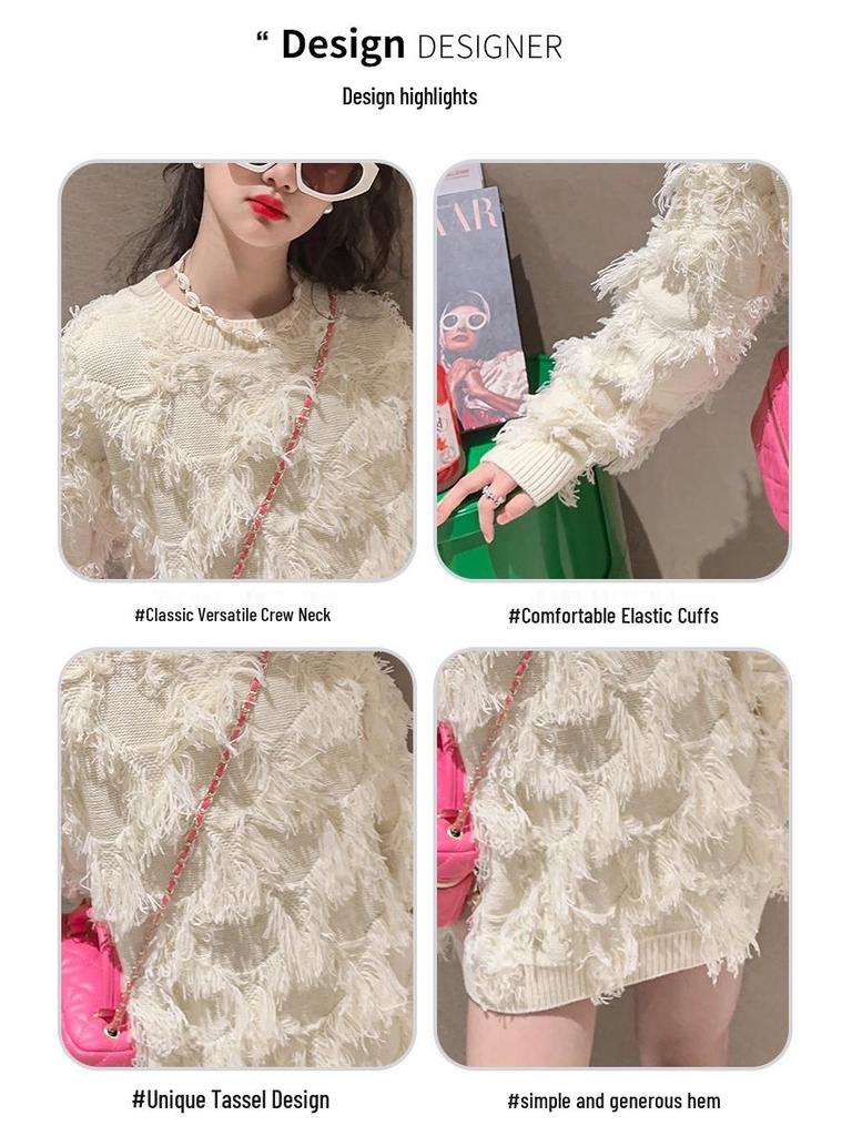 Modischer handgefertigter Quastenpullover für Mädchen - Herbst/Winter 2025 Kollektion