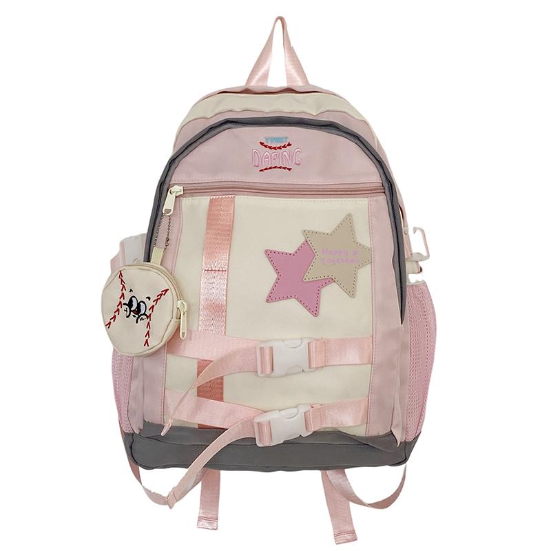 

Star Schoolbag Женский рюкзак большой емкости Студенческий рюкзак с цветными блоками розовый