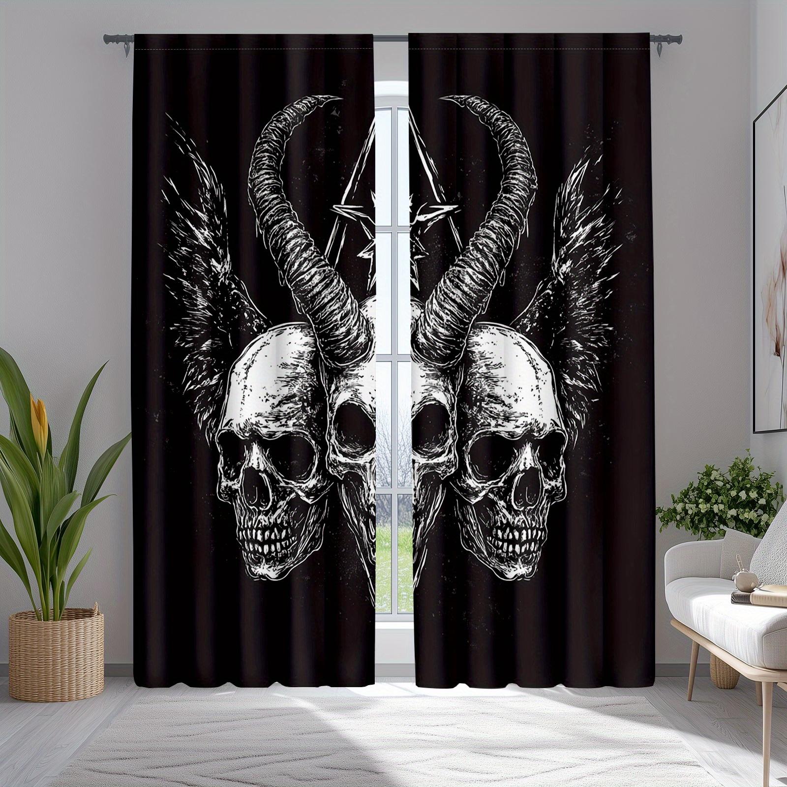 

Gothic Raven Skull Goat Head Curtains Bedroom Kitchen Stylish Curtain Theme Sheer Made Of Polyester Master Window Treatment W100*H70(CM)-Rod Pocket&2PCS