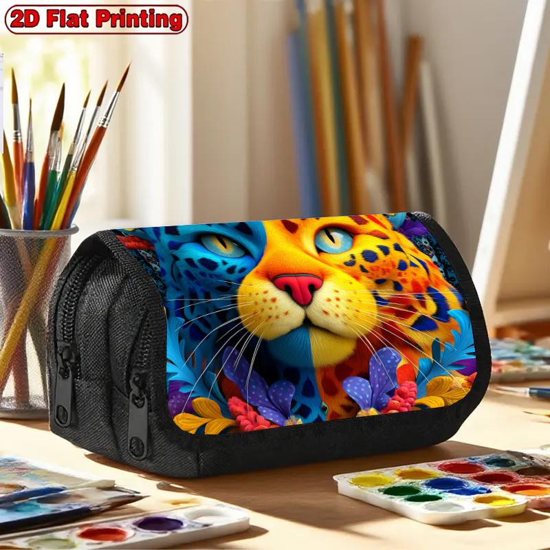 1pc Orange Cat Themed Flip Pencil Case - Double Layer Zipper Closure & Office Suitable for for Schools, Travel, Birthday Gifts, Multi-Layer Storage Ba