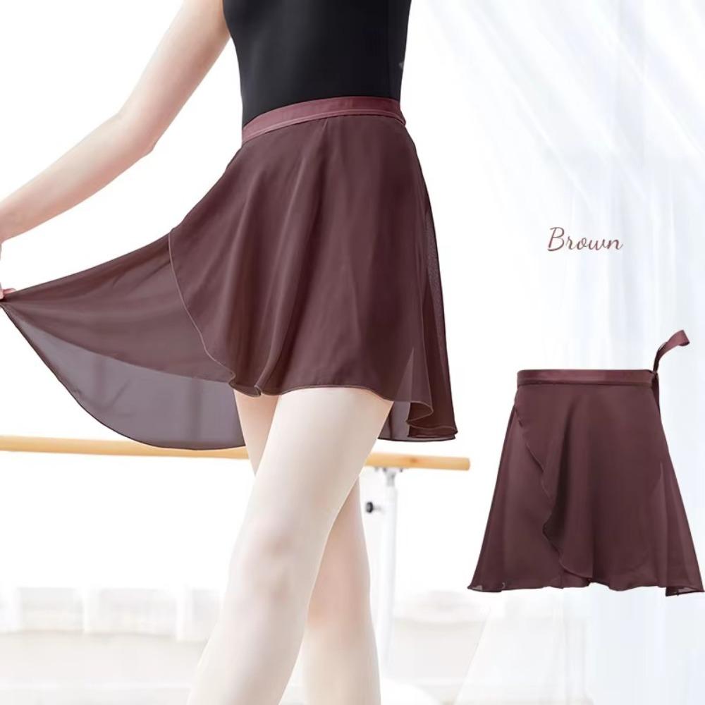 

New Lace-up Ballet Skirts Chiffon Solid Color Leotards Skirt Dance Skirts Women коричневый
