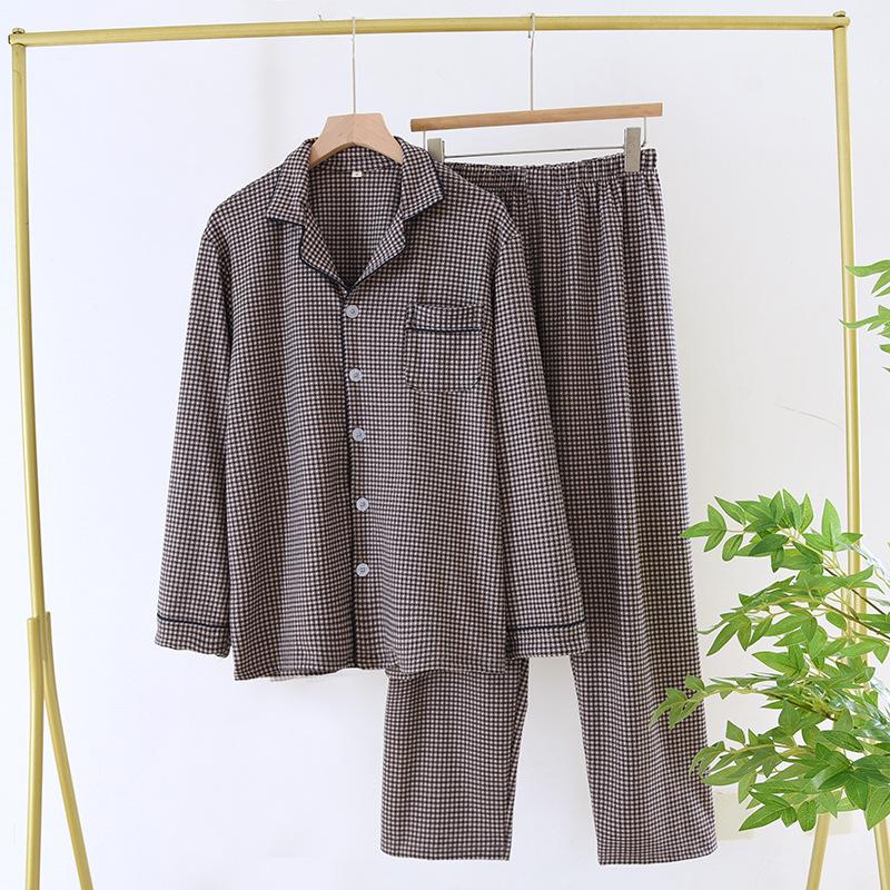 Men's Pajama Set Fall Winter Thick Warm Long Sleeve Tops Pants Pajama Sets Soft Plaid 2 Piece Button Down Lounge Set for Men Lapel Comfort Sleepwear