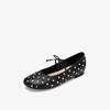 Fashion Retro Flat Shoes for Women Spring and Autumn Round Toe Bow Comfortable Loafers Shoes Mary Jane Rhinestone Flat Shoes for Ladies