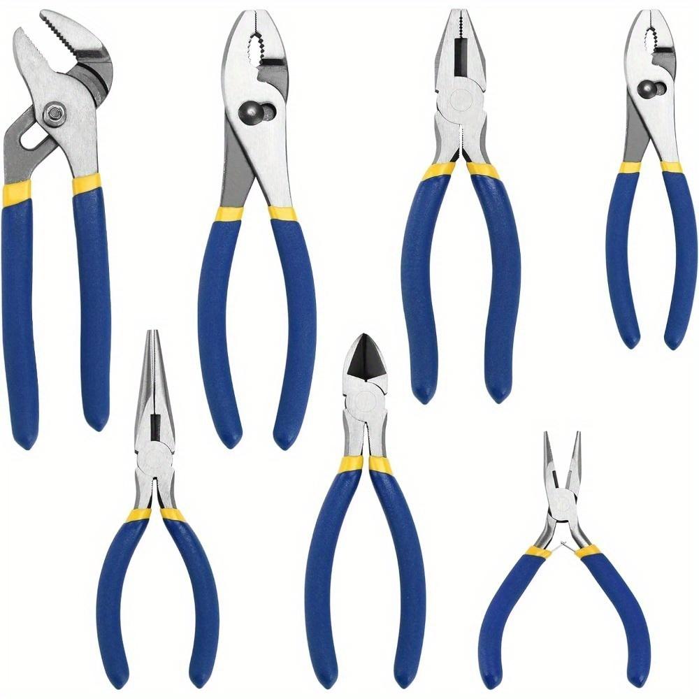 7-teiliges Mehrzweckzangenset Blaue Nutgelenkzange Spitzzange Gleitgelenkzange Kraftseitenschneider für Heimwerker