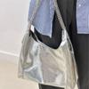 Chain Underarm Bag Women's Bag New Silver Soft Leather Commuting Bag One-shoulder Tote Bag Large Capacity Women's Bag