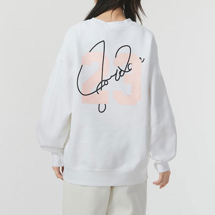 Jordan Alphabet-Druckmuster Rundhalsausschnitt Locker Trainings-Sweatshirt Damen Oberteile Weiß HF1120-100