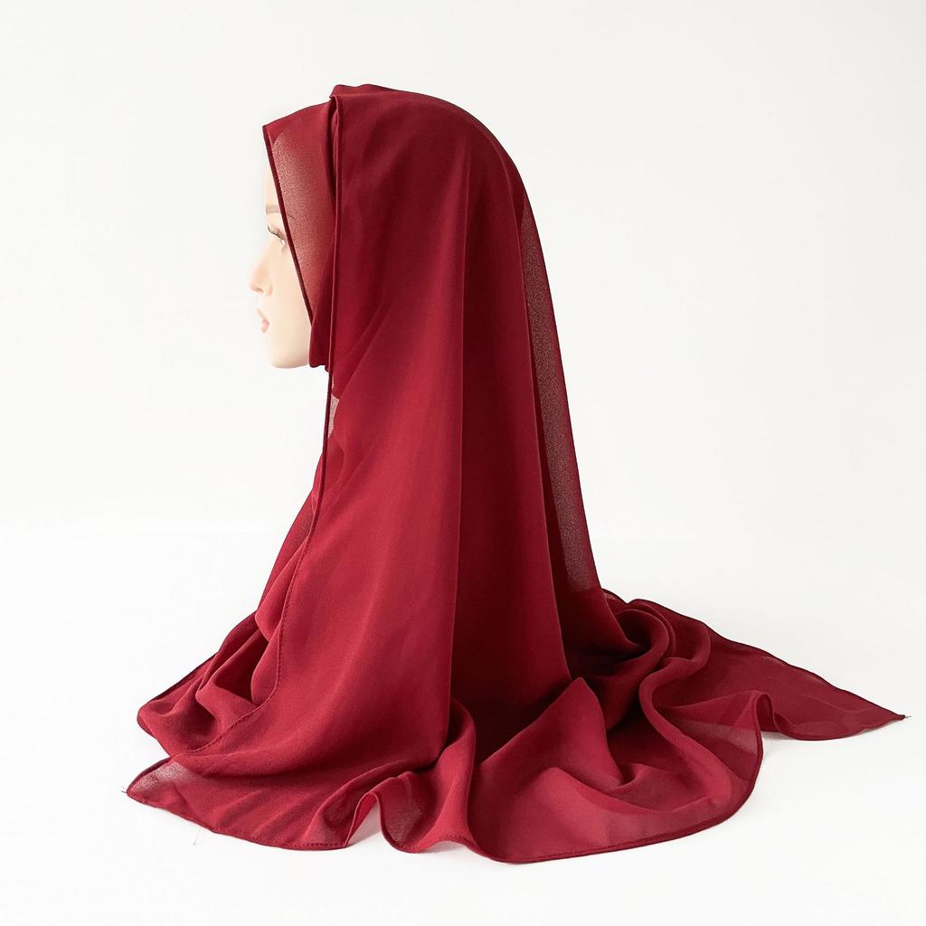 Malaysischer einfarbiger Ethno-Stil Satin langer Schal Monochrom Perle Chiffon Kopftuch