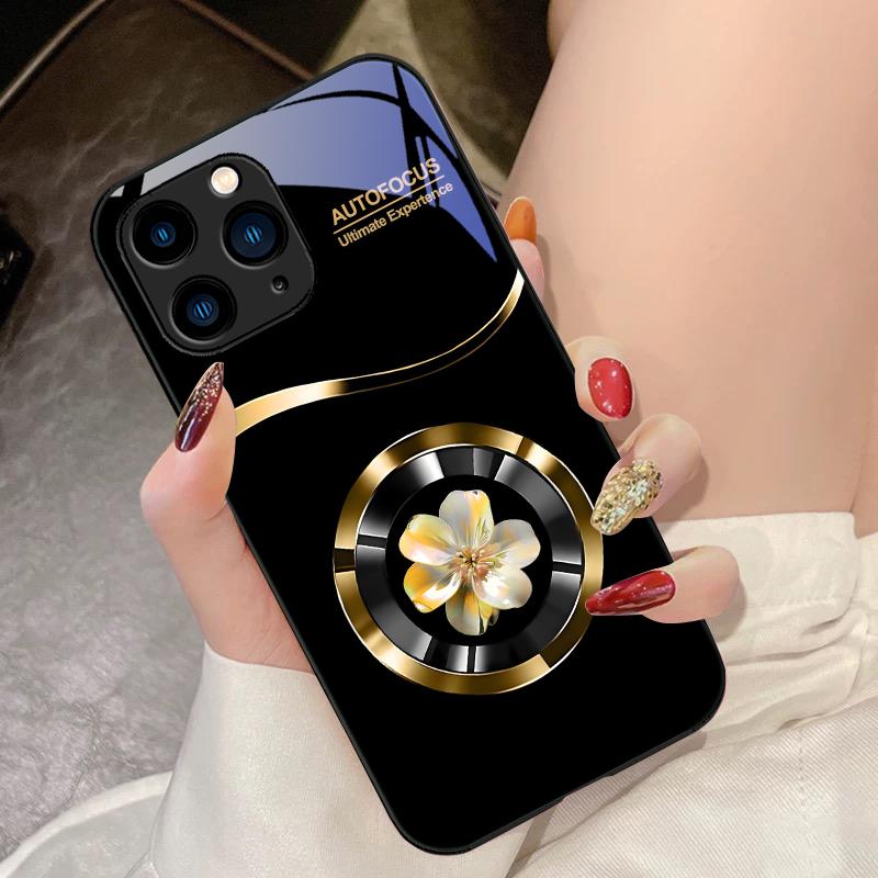 Circle Orchid Color For IPhone 16 Pro Max 15 Pro 14 13 12 Mini 11 XS Max XR 7 8 Plu SE 2022 Tempered Glass Phone Case