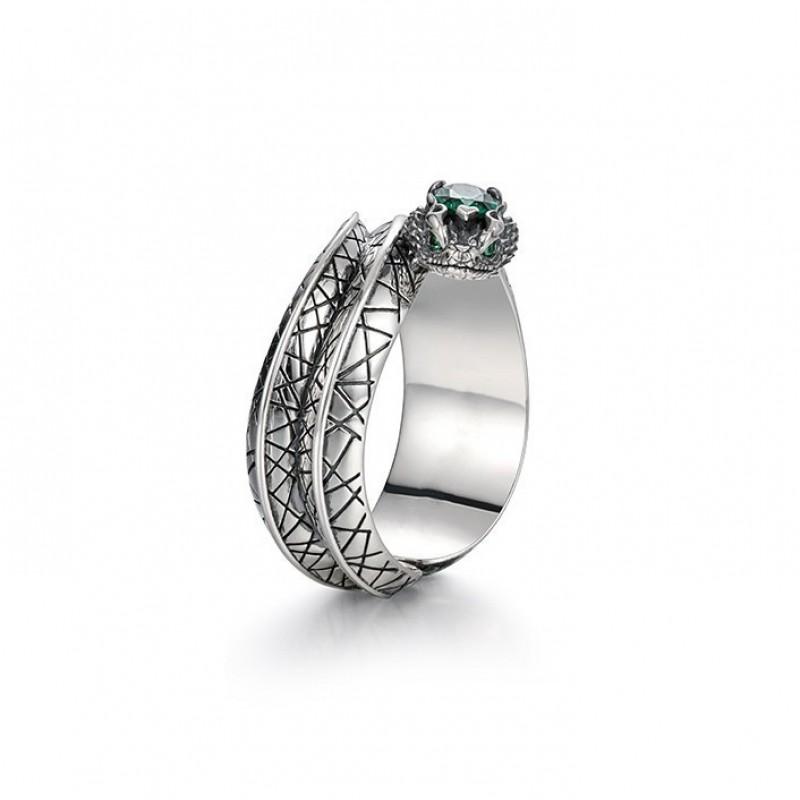 Adjustable Open Snake Ring Men Women Vintage Green Zircon Geometric Animal Jewelry Retro Style