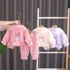 Baby Girl Animal Print Fleece Hoodie And Pants Set For Toddler Winter Casual Wear